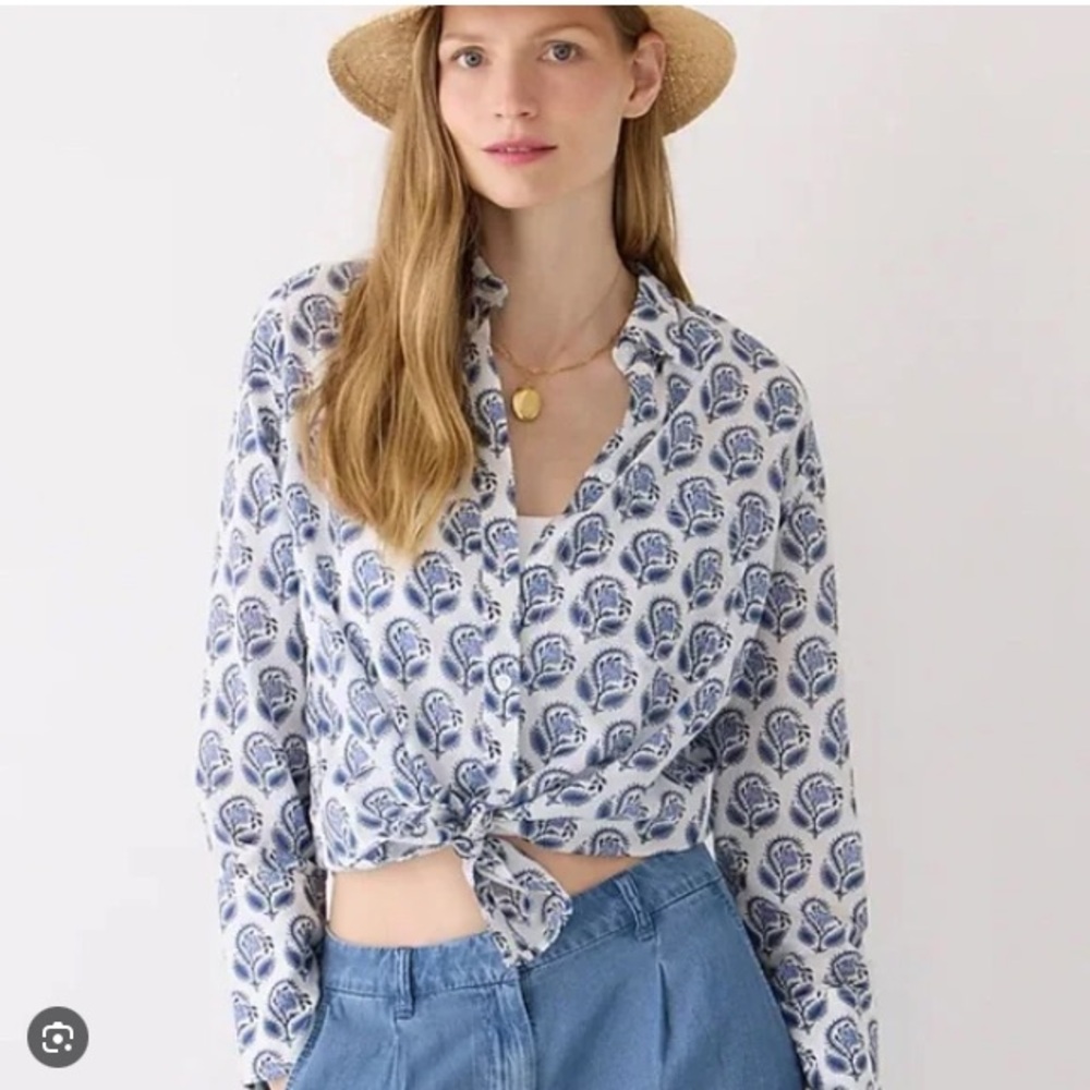 J. Crew Women's Cotton Voile Bouquet Block Garçon Shirt size 2